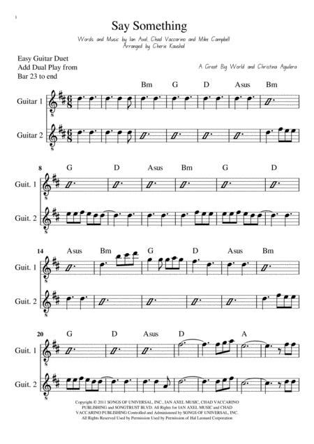 Duos for beginners, intermediates, and advanced classical guitarists. Say Something - Beginner Guitar Duet By - Digital Sheet ...