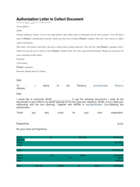 authorization letter  collect document