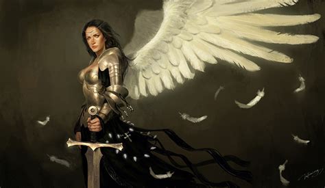 Desktop Wallpapers Armor Swords Warriors Wings Fantasy Young Woman