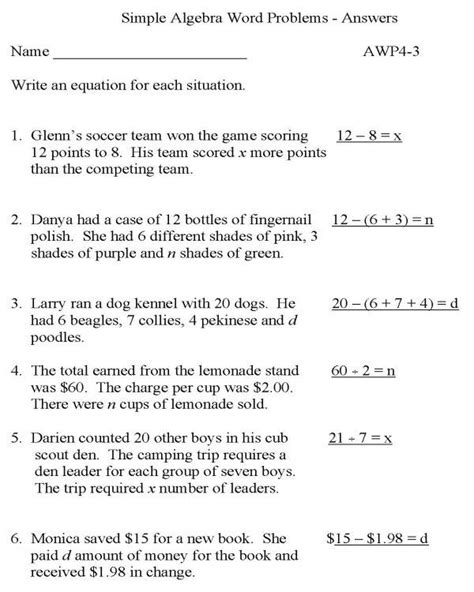 Work power and energy worksheets answers. Practice Math Problems Simple Algebra with Answers ...
