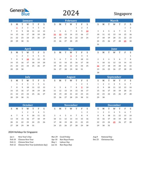 Printable 2024 Singapore Calendar Templates With Holidays 2024 Year