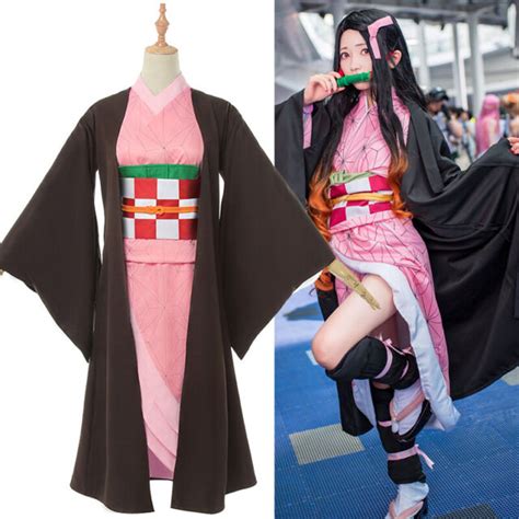 Demon Slayer Kamado Nezuko Cosplay Pink Kimono Costume Women Outfit