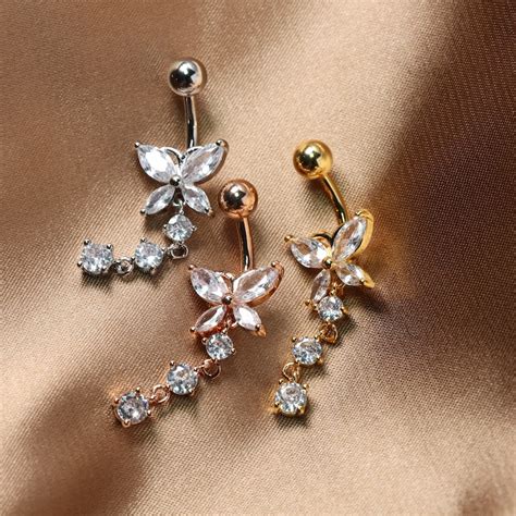 14g 316l Steel Cz Butterfly Belly Button Ring Butterfly Navel Etsy