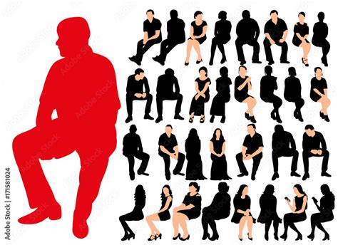 Vector Isolated Silhouette Of People Sitting Silhouette Of Seated Men And Women Collection