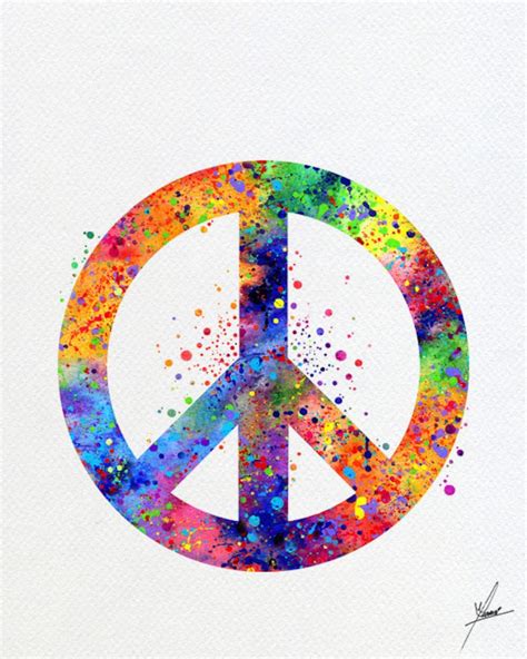 Peace And Love Symbol Watercolor Art Print Poster Giclee Wall Etsy