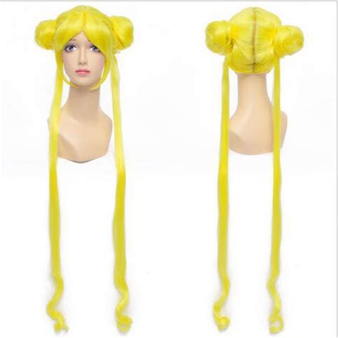 New Sailor Moon Wig Yellow Long Curly Anime Cosplay Wigs 100cm Party