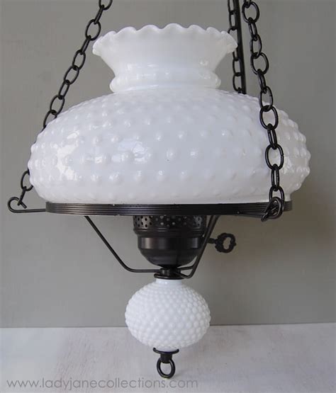 Vintage Hobnail Milk Glass Hanging Lamp Chandelier Three Way