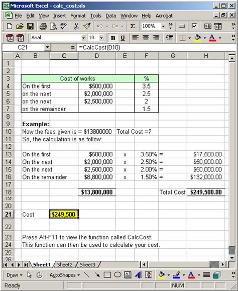 Ms Excel 2003 Function To Calculate Total Cost Based On A Tiered Fee