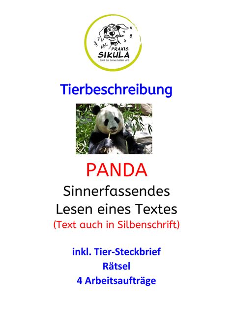 Tierbeschreibung Panda Inkl Steckbrief And Silbenschrift