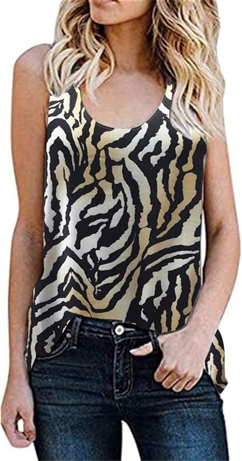 Fashion Tank Tops Womens Summer Leopardzebra Print Raglan Sleeveless