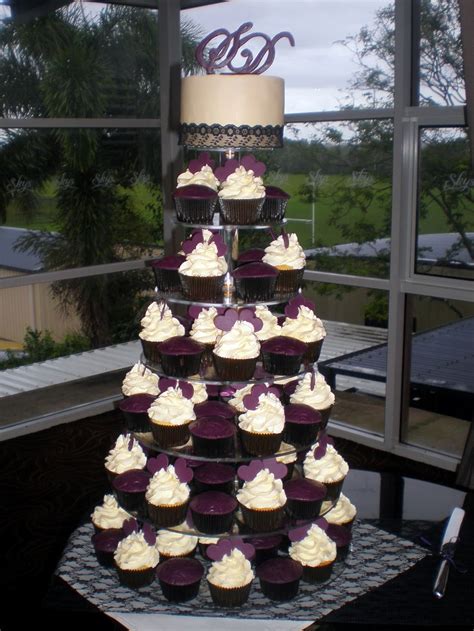 Sugar Siren Cakes Mackay Purple Hearts And Lace Wedding Cupcake Tower