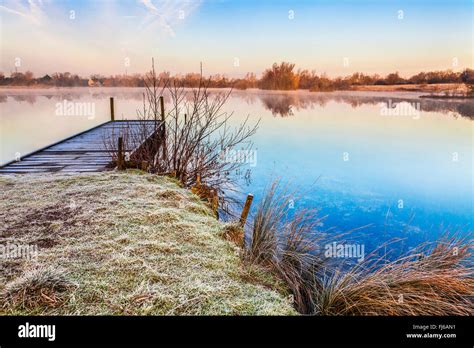 A Frosty Winter Morning On One Of The Lakes At Cotswold Water Park