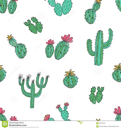Green Cactus In The Soil Hand Drawn Vector Illustration Flat Cartoon