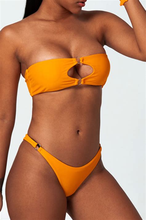 Lovely Hollow Out Orange Bathing Suit Two Piece Swimsuitbikinis