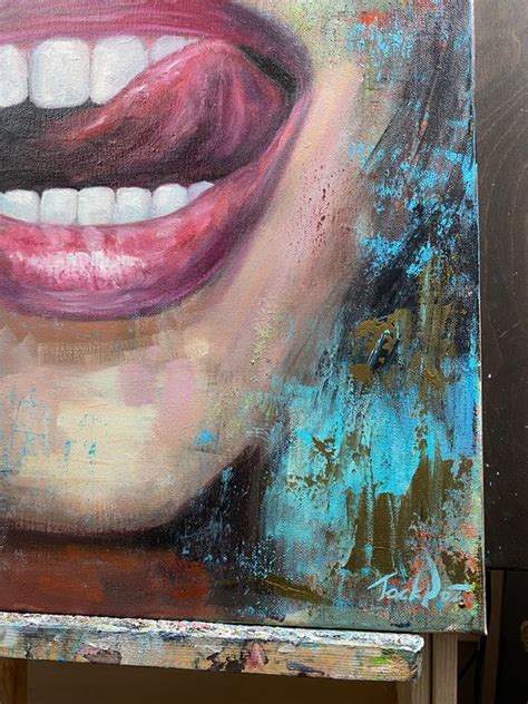 Abstract Woman Smile Oil Acrylic Portrait Painting Exclusive Original