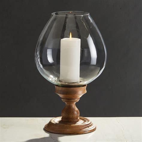 1625 Decorative Rustic Glass And Wooden Pedestal Goblet Candle Holder