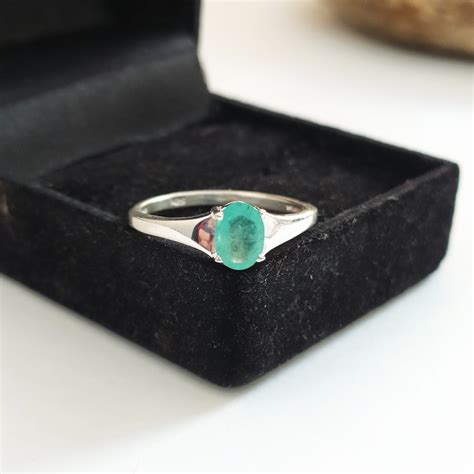 100 Natural Green Emerald Ring 925 Solid Sterling Etsy