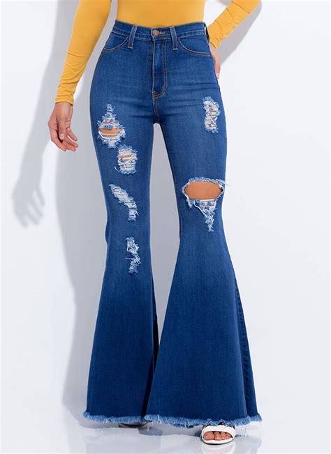 A type of pants containing various kinds of bells (jingle, jangle, and/or jongle) in the. Play Flare Destroyed Bell-Bottom Jeans MEDBLUE - GoJane.com