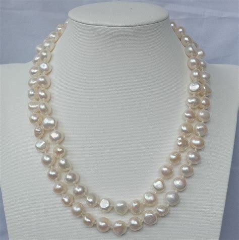 Long 45 Inch 8 9mm South Sea Freshwater White Baroque Cultured Pearl