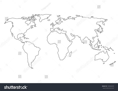 World Map Country Borders Thin Black Vector Có Sẵn Miễn Phí Bản Quyền