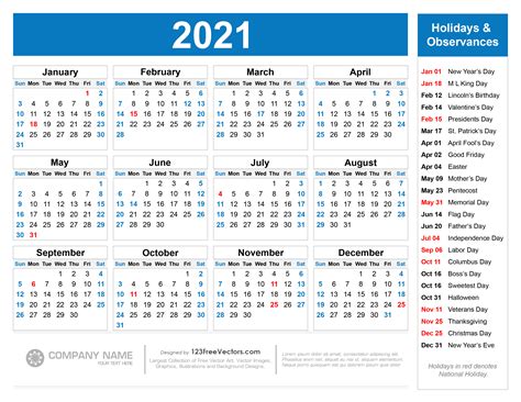2021 Calendar Free Printable With Holidays Free Letter Templates