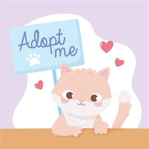 Adopt A Pet Cute Little Kitten With Placard And Hearts 2687786 Vector
