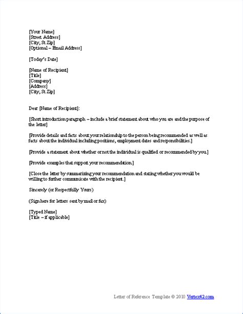 letter  reference template recommendation letter sample