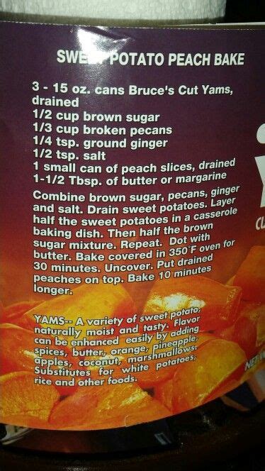 Okay so this is my first sweet potato pie. Bruce's Yams Sweet potato peach bake | Yam or sweet potato ...