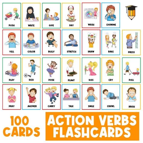 Action Verbs Flashcards Vocabulary Parts Of Speech Etsy Australia