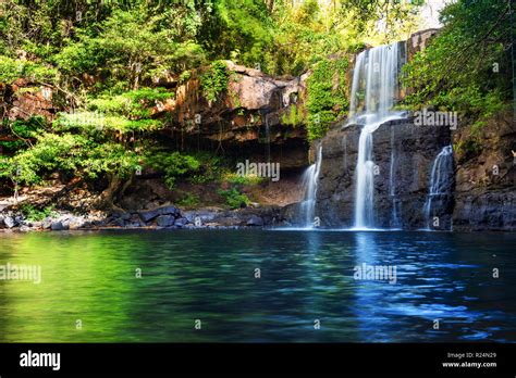Waterfall Hidden In The Tropical Jungle Stock Photo Alamy