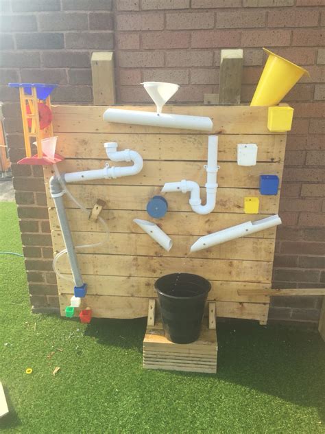 Water Wall Created Using A Pallet Eyfs Outdoor Play Areas Kids