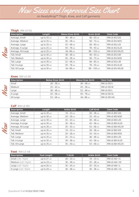 Thigh Knee And Calf Compression Garment Size Chart Readywrap