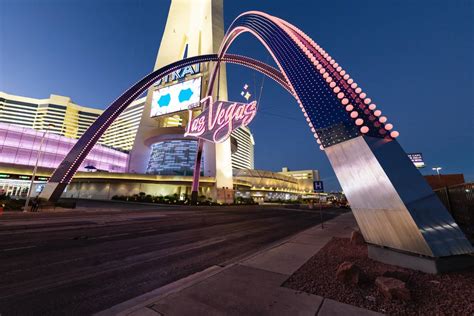 Illuminated Gateway Arches Welcome Visitors To Downtown Las Vegas