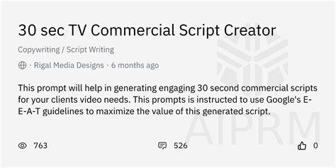 Prompt 30 Sec Tv Commercial Script Creator By Rigal Media Designs