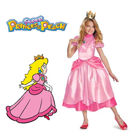 Princess Peach Classic Game Costume Kids Girls Carnival Cosplay Party