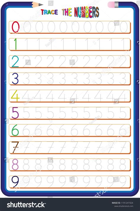 Vektor Stok Children Learning Numbers Math Worksheet Kids Tanpa