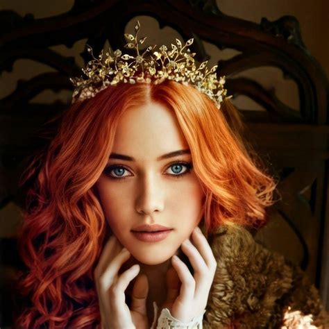 fur and crown red hair princess red haired beauty red hair green eyes