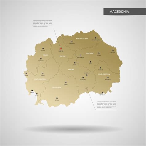 Stylized Vector Macedonia Map Infographic 3d Gold Map Illustration