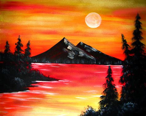 Mountain Beginner Step By Step Sunset Painting Easy Simple Sunset