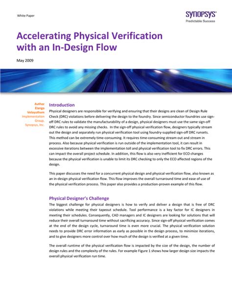 Accelerating Physical Verification With An In Design Flow