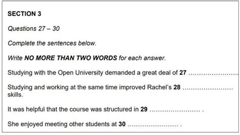 Ielts Listening Sentence Summary Completion Questions