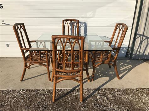 Minimal, modern, and elegantly designed. Dining Set Rattan Faux Bamboo Chairs Table 6pc Hollywood ...