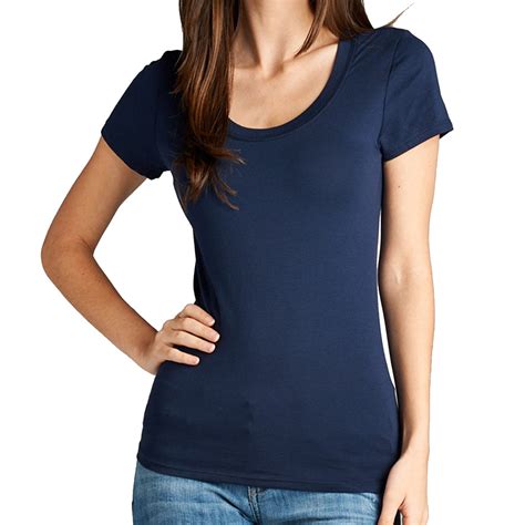 Womens Solid Cotton Top Tee Basic Scoop Neck Short Sleeve Color T