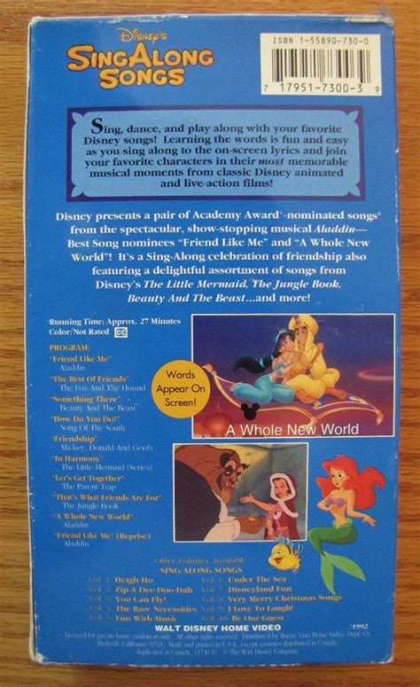 Disney sing along songs are a series ofvideos, laserdiscs anddvds with musical moments from variousdisney films, tv shows and attractions. Walt Disney Sing Along Songs FRIEND LIKE ME VHS VIDEO Volume 11 | eBay