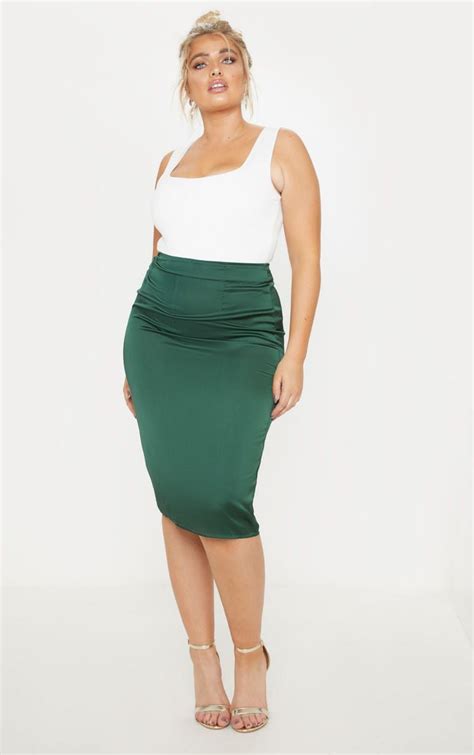Plus Emerald Green Satin Midi Skirt Prettylittlething Aus