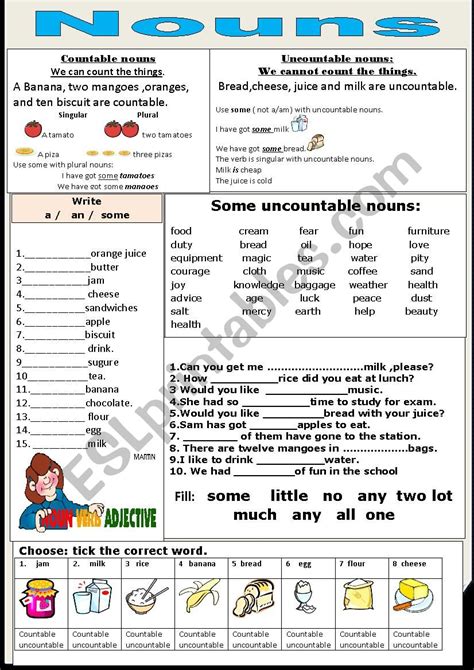 Countable Uncountable Nouns English Esl Worksheets For