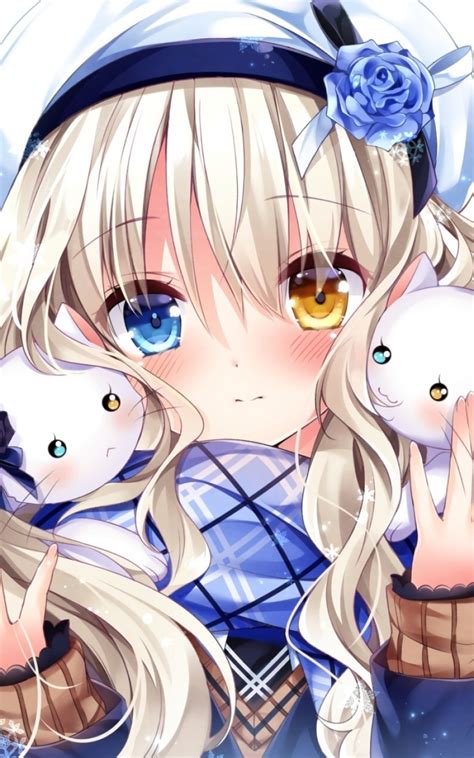 Download 800x1280 Anime Girl Bicolored Eyes Cats Blonde