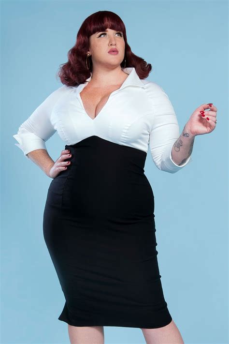 Pinup Couture Plus Size Vintage Lauren Dress In White And Black Pinup Girl Clothing Vintage