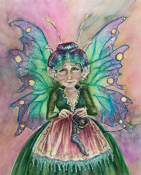 Watercolor Fairy Knitting Crone Faerie Rainbow Wings Fairy Etsy