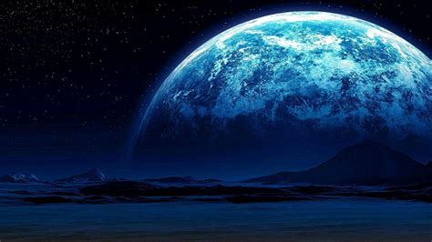 1080p Starry Moonlight Space Art Moon Mountain Sky Fantasy Art